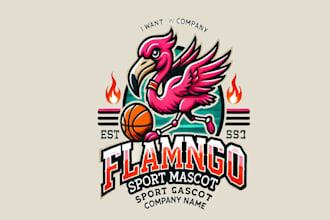 design flamingo sport mascot logo with unlimited revision
