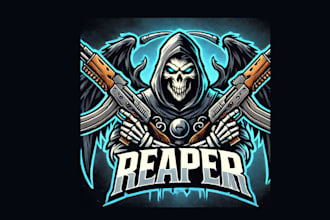 do outstanding reaper with guns mascot logo with express delivery