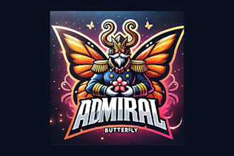do unique admiral butterfly mascot logo in just two days
