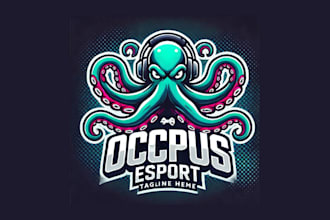 design awesome octopus mascot logo with express delivery