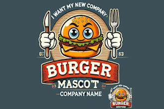 design custom burger mascot vintage logo with unlimited revision