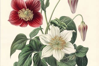 draw botanical illustrations of flowers, plants, line art