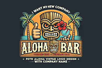 aloha tike bar mascot vintage logo with unlimited revision
