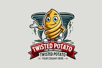 twisted potato tornado twist potatoes mascot logo with new concept in 1 day