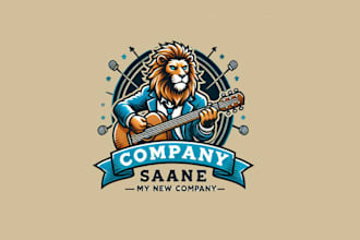 make guitarist lion mascot logo  for you with new concept