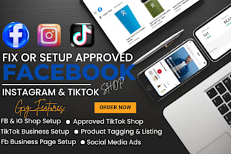 setup or fix facebook shop, instagram shop, tiktok shop, or shopify marketing