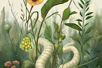 draw digital botanical illustrations of florals, , animals