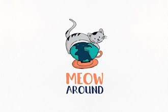 design fun hand drawn cat cafe logo