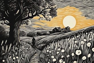 create a line illustration, a linocut or an engraving