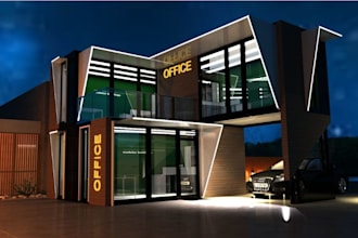 render 3d interior desigh ,office, workspace, ,commercial, floor plan exterior
