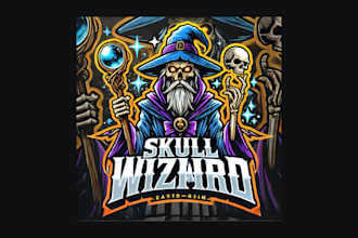 do unique skull wizard mascot logo for your business