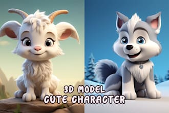 design 3d cute character, animal, mascot, cartoon style and rendering