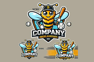 bee baseball mascot logo avatars for your business in one day
