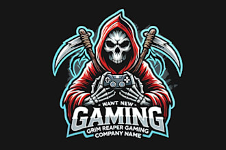 grim reaper gaming mascot logo avatars for your business in one day