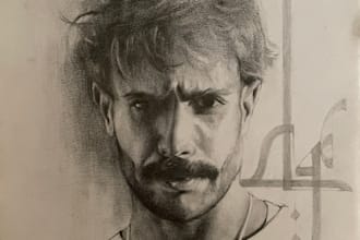 draw an outstanding portrait of you using charcoal and graphite or oil paint