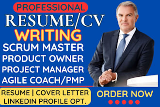 write scrum master, project management, product manager, owner, agile resumes