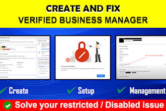 create and fix facebook business manager, set up fb ads, and manage ad accounts