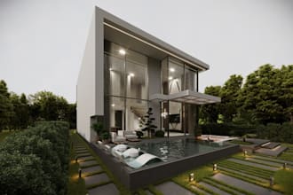 redesign 3d villa modern,residential house rendering,luxury swimming pool design