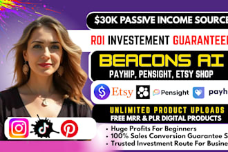 do beacons ai store setup, stan store design, payhip, pensight and gumroad store