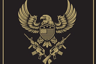 draw eagle skull gun military logo