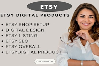 do etsy digital product design, setup etsy store, list etsy digital product SEO