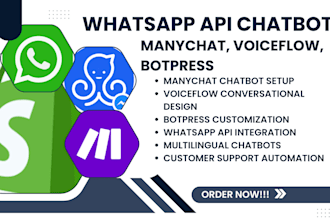 design shopify whatsapp API ai chatbot with manychat, voiceflow, botpress