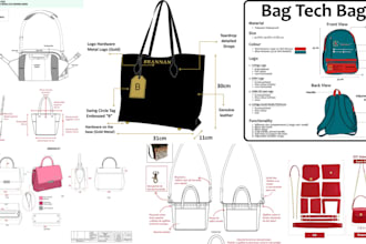 design your bag, handbag, backpack, luggage, wallet, and make a tech pack