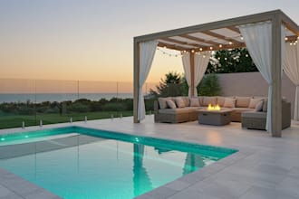 do landscape design, pool, backyard, outdoor, patio, garden, 3d rendering