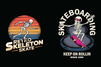 design custom skeleton t shirt skate logo and illustration