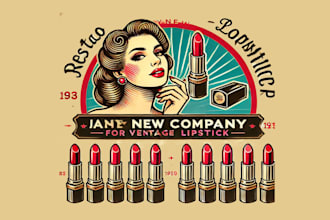 design retro vintage woman lipstick logo  with satisfaction guaranteed