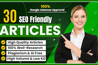 write 30 SEO friendly article for quick google adsense approval
