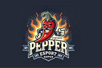do creative pepper on fire esport mascot logo for your company