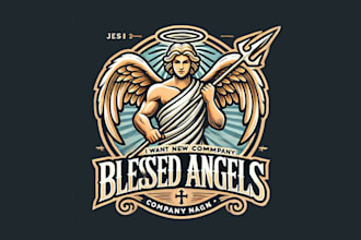 design blessed  angels mascot logo with express delivery