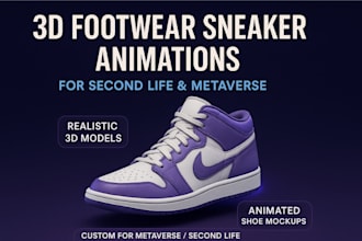 3d footwear, sneakers, socks, animated shoe mockups for second life or metaverse