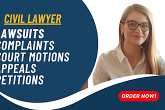 draft court pleadings, motion, lawsuit, complaint, petition, appeal, answer, nda