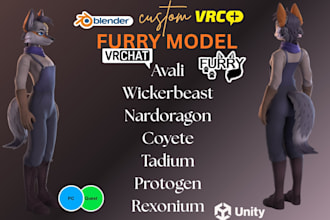 create 3d furry vrchat avatar, nsfw vtuber model, 3d vrc model, animaze vrm