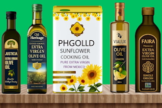 do product label for olive tin, olive oil, mustard oil, cooking oil, cbd, ghee