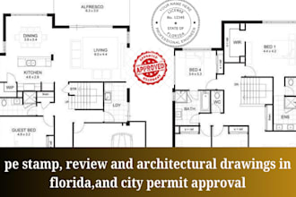 pe stamp, review and architectural drawings in florida,and city permit approval