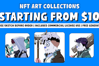 create nfts art in azuki cartoon style for ordinals, rarible, opensea