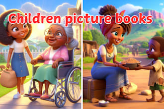 do christian children story book illustration, bible themed, picture story book
