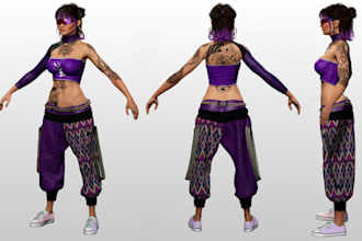 tattoo 3d girl game character,rig 3d vtuber facial,hardsurface sculpt game asset