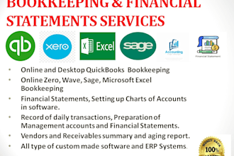 set up quickbooks, xero, wave, sage, freshbooks and do ongoing bookkeeping