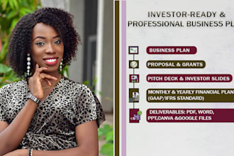 create winning business plans, pitch deck and investor ready grants proposals