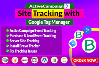 setup activecampaign site event tracking, install brevo tracker by gtm