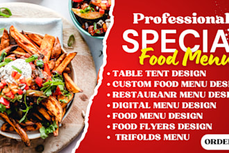 create digital flyers for food or catering, restaurant menus, and food menus
