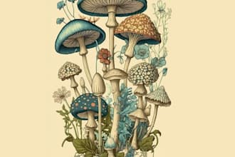 make vintage mushroom hand drawn, plants illustration