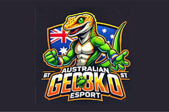 make modern australian gecko esport mascot logo in 24 hours