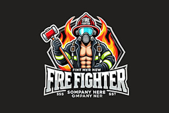 design fire fighter man mascot logo just in 12 hours with satisfaction guarantee