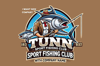 design creative tuna sport fishing club mascot logo in very short time