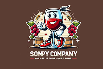 design glass red wine making mascot logo  with express deliver